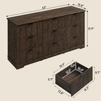 Squireewo Fluted 9 Drawers Dresser for Bedroom, 63" Wide Modern Chest of Drawers with Power Outlet and Deep Drawers, Large Dresser TV Stand for Living Room, Hallway, Kids Room, Brown - Image 2