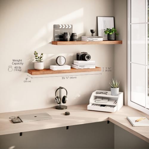 Ballucci Floating Shelves for Wall, 36" Wood Wall Shelf Set of 2, with Invisible Brackets for Bathroom, Living Room, Bedroom, Kitchen, Nursery, 8" Deep, Rustic Brown - Image 3