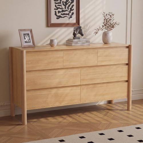 CHUWELL 51.1" Wide Oak 7 Drawer Dresser for Bedroom with Solid Wood Legs - Image 7