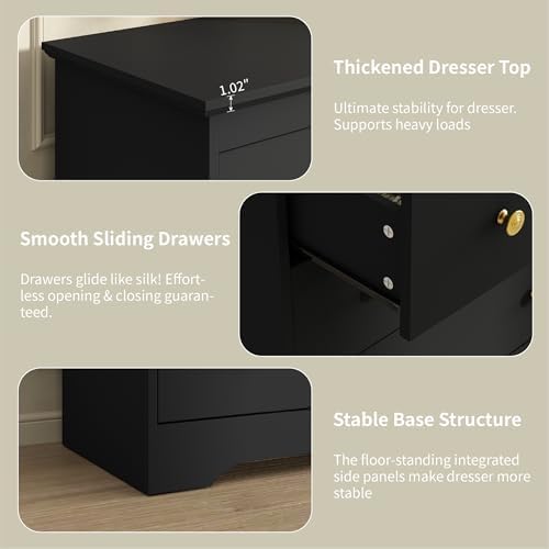 Black Dresser for Bedroom, 10 Drawer Dresser with Large Drawers, 55 Inch Wide Wood Chest for Living Room, Hallway - Image 3