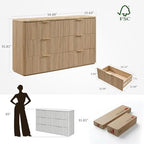 54"W Fluted 6 Drawer Bedroom Dresser, with Faux Marble Top,Natural Oak - Image 2