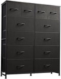 WLIVE 12 Drawer Tall Black Fabric Dresser Bedroom Storage Chest by WLIVE