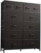 WLIVE 12 Drawer Tall Black Fabric Dresser Bedroom Storage Chest by WLIVE