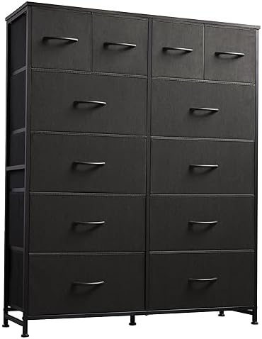 WLIVE 12 Drawer Tall Black Fabric Dresser Bedroom Storage Chest by WLIVE