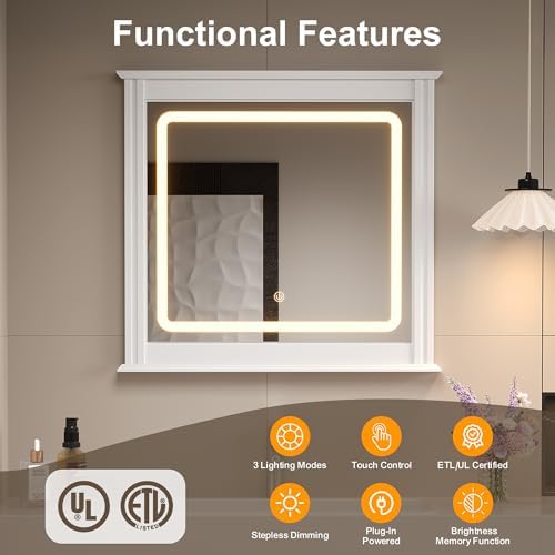 RoyalCraft 6 Drawer Dresser with Lighted Mirror, White Fluted Modern Wood Chest of Drawers, Long Dresser for Bedroom Storage - Image 4