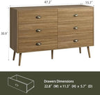 Oak 6 Drawer Dresser for Bedroom, 47" Wood Dresser with Gold Handles. - Image 2