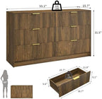 Walnut Dresser with 6 Drawer 55" Wide Fluted Dresser for Bedroom丨Modern Chest of Drawer with Metal Handles, Wood TV Stand for Bedroom, Living Room, Entryway, Hallway, Walnut - Image 2