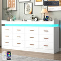 Hlivelood 12 Drawer Dresser with LED Light and Charging Station, Modern Chest of Drawers for Closet, Wide Drawer Organizer Cabinet, Living Room, Entryway, Hallway, White by Hlivelood