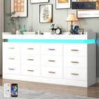 Hlivelood 12 Drawer Dresser with LED Light and Charging Station, Modern Chest of Drawers for Closet, Wide Drawer Organizer Cabinet, Living Room, Entryway, Hallway, White by Hlivelood