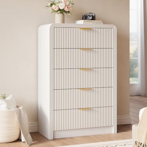 Decofy 48" H Fluted 5-Drawer Dresser for Bedroom, White by Decofy