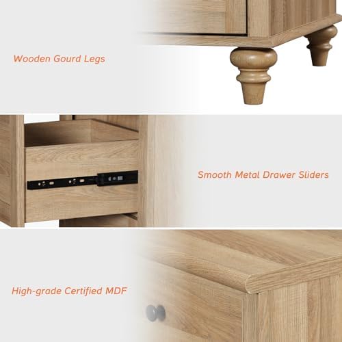 WAMPAT Wide 9 Drawer Dresser, Wooden Chest of Drawers for Bedroom, Oak - Image 5