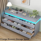 Gyfimoie 9 Drawer Dresser with Power Outlet, Modern Dresser with LED Light - Image 5