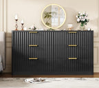 TEENFON Fluted 6 Drawer Dresser for Bedroom, Wide Modern Chest of Drawers with Metal Handle, Curved Profile Design, Wood Closet Clothes Storage Organizer for Bedroom, Living Room, Hallway, Black - Image 4