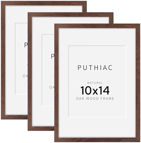 puthiac 10x14 Solid Oak Wood Picture Frames, Walnut, 3 Pack by PUTHIAC