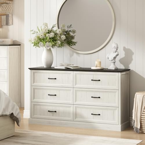 Farmhouse 6 Drawer Dresser for Bedroom, 55" White Dresser with TV Stand - Image 5
