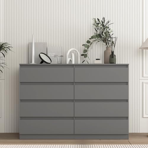 Vibe & Dine 8 Drawer Double Dresser, Modern Chest of Drawers with Wide Storage for Closet, Bedroom, Living Room, Grey - Image 2