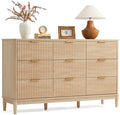 LINSY Fluted Dresser for Bedroom with 9 Drawers, Mid Century Modern Chest of Drawers with Gold Metal Handles, Wide Boho Wood Dressers, Large Farmhouse Storage Cabinet for Bedroom, Living Room, Oak by Linsy