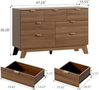Wodeer 7 Drawer Fluted Dresser for Bedroom, Mid Century Modern Wooden Dresser with 7 Drawers, Dressers & Chests of Drawers with Metal Handle, TV Stand & Storage Organizer for Entryway, Hallway, Walnut - Image 2