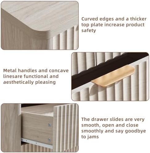 LEYAOYAO Fluted 5 Drawers Dresser for Bedroom Set of 2, 34" Tall Modern Chest of Drawers with Metal Handle, Curved Profile Design,Light Grey Wood Drawer Organizer for Bedroom, Living Room, Hallway - Image 5