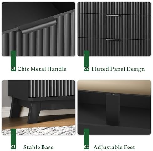 Xixini Fluted Dresser with 8 Drawers, 54" Wide Modern Chest of Drawers with Metal Handle, Wooden Dresser TV Stand, Wood Closet Clothes Storage Organizer for Bedroom, Living Room, Hallway, Solid Black - Image 5