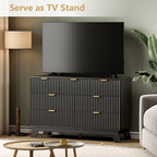 Wodeer 7 Drawer Fluted Dresser for Bedroom, Mid Century Modern Dresser with 7 Drawers, Dressers & Chests of Drawers with Metal Handle, TV Stand & Storage Organizer for Entryway, Hallway, Black - Image 3