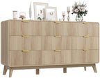QUW Fluted 59.1" Wide Modern Dresser for Bedroom with 9 Drawers, Tall Chest of Drawers with Metal Handle, Wooden Dresser TV Stand, Hallway, Living Room, Natural Oak by QUW