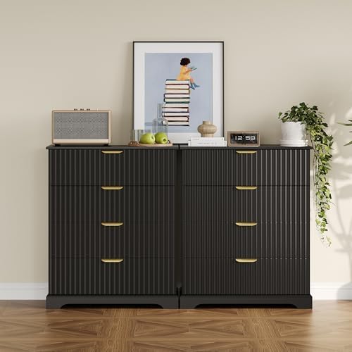 Wooden 4 Drawer Dresser for Bedroom, 36.6 in Tall Fluted Dresser with Metal Handles, Modern Chest of Drawers for Bedroom, Living Room, Entryway, Black - Image 3