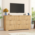 Squireewo Fluted 9 Drawers Dresser for Bedroom, 63" Wide Modern Chest of Drawers with Power Outlet and Deep Drawers, Large Dresser TV Stand for Living Room, Hallway, Kids Room, Oak - Image 7