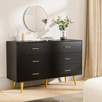 Black 6 Drawer Dresser for Bedroom, 47" Wood Dresser with Gold Handles. by CARPETNAL