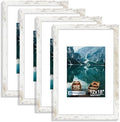 Hongkee 12x18 Picture Frame Set of 4,12x18 Distressed White Wood,Mat 8.5x11 by Hongkee