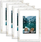 Hongkee 12x18 Picture Frame Set of 4,12x18 Distressed White Wood,Mat 8.5x11 by Hongkee