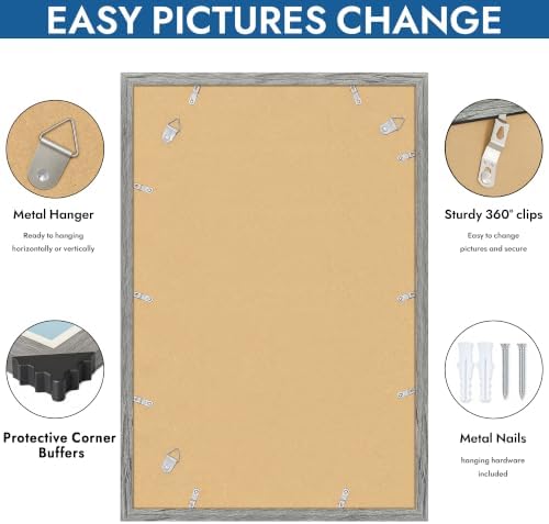Hongkee 16x24 Frame Set of 4, 16 x 24 Grey Wood Style(Mat 12x18) - Image 5