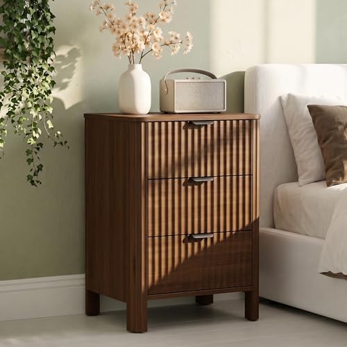 Wodeer 3 Drawer Dresser for Bedroom, 20" Wide Wood Storage Cabinet with Fluted Design, Modern Chest of Drawers for Living Room, Nursery Clothing Organizer with Metal Slides, Anti-Tipping by WODEER