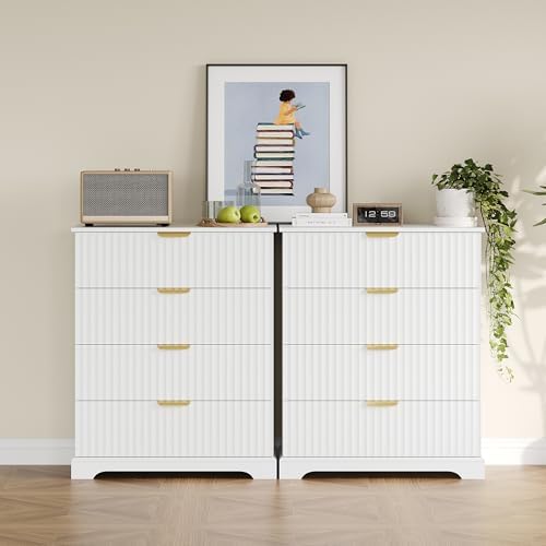 Wooden 4 Drawer Dresser for Bedroom, 36.6 in Tall Fluted Dresser with Metal Handles, Modern Chest of Drawers for Bedroom, Living Room, Entryway, White - Image 3