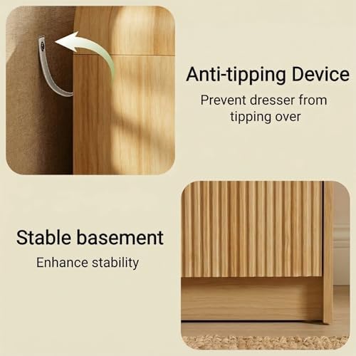FURSUN Fluted 8 Drawers Dresser for Bedroom, 55" Wide Wooden Dresser with Metal Handle, Curved Profile Design, Modern Storage Organizer for Bedroom, Living Room, Hallway, Natural Oak - Image 4