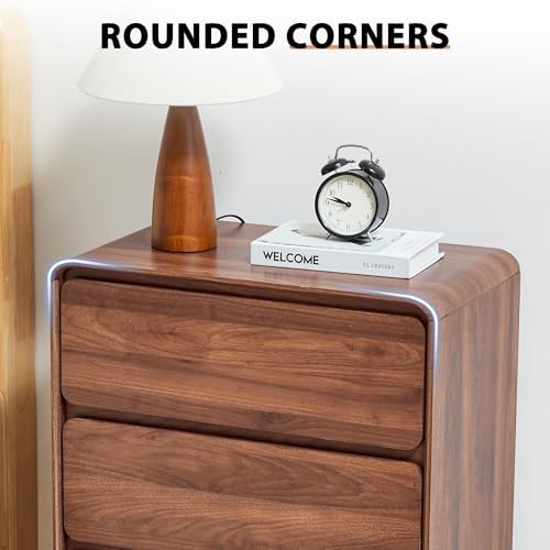AVZEAR Modern 3 Drawer Dresser for Bedroom, Wooden Dresser Chest of Drawers, Handle Free & Curved Profile Design, Mid Century 3 Drawer Nightstand for Living Room, Walnut - Image 5