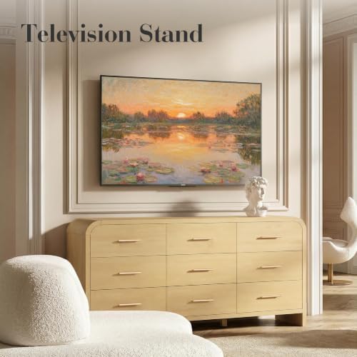 Curved 9-Drawer Dresser for Bedroom, 63" Wide Modern Chest of Drawers, Vanity Desk TV Stand for Living Room, Closet Storage Drawers Organizer Furniture, Nursery, Hallway, Natural Oak - Image 5