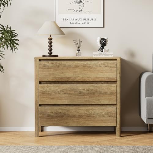 Furniway 31.5" Wide 3 Drawer Wood Dresser for Bedroom, Natural Oak - Image 7