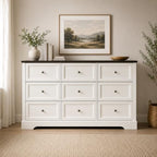LOUVIXA Farmhouse Dresser 9 Drawer, Bedroom Chest of Drawers, Dressers with 9 Drawers, Wooden Dressers for Bedroom, Living Room, Tv Stand, Entryway(Off White-Brown) - Image 4