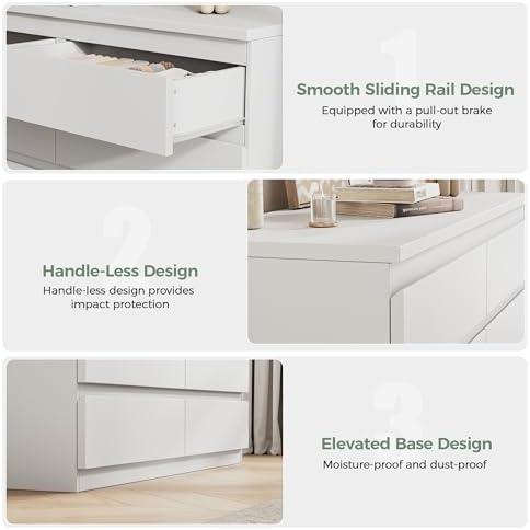 Modern 8 Drawer Dresser, Simply Chest of Drawers for Bedroom, Wood Storage Dresser with Deep Drawers for Living Room/Hallway/Entryway (White) - Image 7
