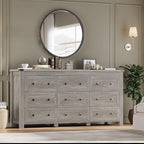 BORNOON 9-Drawer Dresser, Modern Wooden Storage Chest of Drawers, Dresser TV Stand, Wood Drawer Organizer with Metal Handles for Bedroom, Living Room, Hallway - Image 6