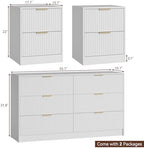 6 Drawer Dresser & 2-Drawer Nightstand Set 3-Piece, White丨55 Wide Bedroom Set Night Stand Set of 2 with Metal Handle, Fluted Wood Chest of Drawers Storage Dressers Set for Bedroom - Image 2