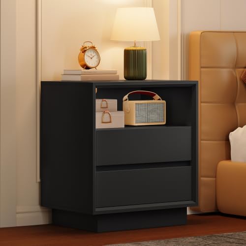 TEENFON Nightstands Set of 2, Night Stand with 2 Drawers and Open Shelf, Nightstand Side Table with Cut-Out Handle, Bedside End Table for Bedroom, Black, 17.7″ L × 15.7″ W × 23.6″ H - Image 5