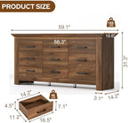 9 Drawer Dresser for Bedroom, Wood Dresser Chests of Drawers with Metal Handle, Triple Wide Dressers, Vintage Design Storage Chest Cabinet and Organizer Drawers for Closet, Hallway, Entryway, Walnut - Image 2