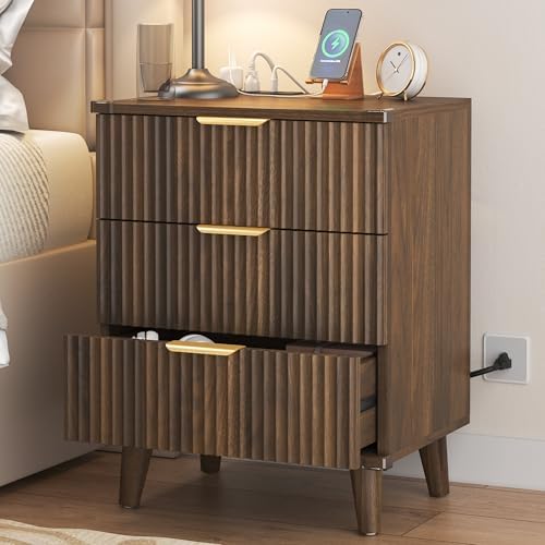 Lulive 3 Drawers Dresser with Socket, Modern Wooden NightStands - Image 2
