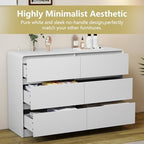 White 6 Drawer Dresser for Bedroom,Modern Deep Drawer Dresser with Curved Corner and No-Handle Design,Storage Wide Chest of Drawer,Wood Bedroom Storage Furniture for Closet,Nursery - Image 5