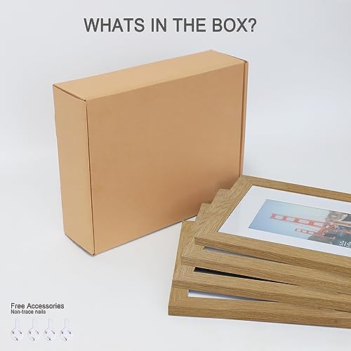 Hongkee 12x12 Picture Frame Set of 4 - Made of Glass and Natural Oak Wooden Frame, Display Square Pictures 10x10 with Mat or 12 x 12 without Mat, Desktop & Wall Collage Photo Frame - Image 5