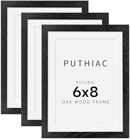 puthiac 6x8 Solid Oak Wood Picture Frames, Black, 3 Pack by PUTHIAC