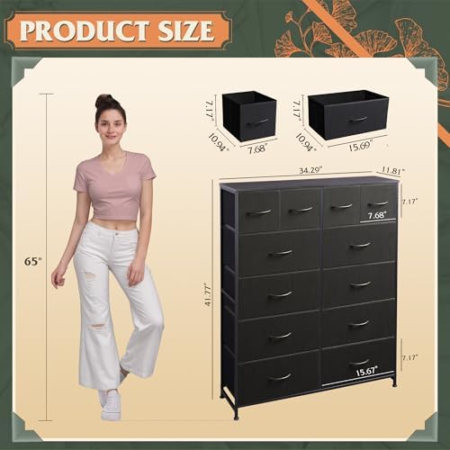 WLIVE 12 Drawer Tall Black Fabric Dresser Bedroom Storage Chest - Image 3
