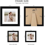 Hongkee 8x8 Picture Frames Set of 4, Made of Real Glass and Black Wooden Frame - Display Picture 6x6 with Mat or 8 x 8 Without Mat, 8 by 8 Photo for Wall or Tabletop - Image 2